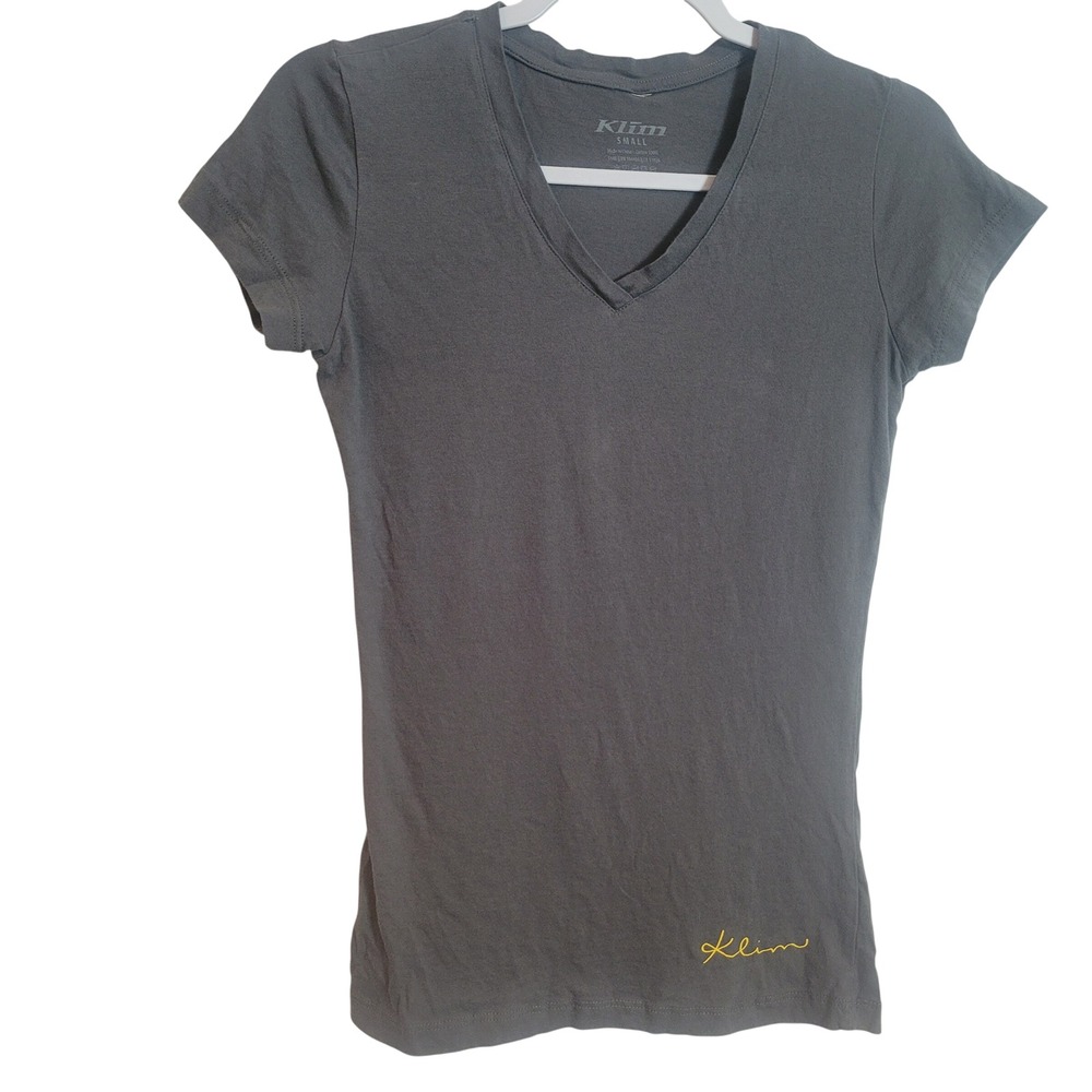 Klim Womens Gray V-Neck Short Sleeve Cotton T-Shirt Script Logo Size Small